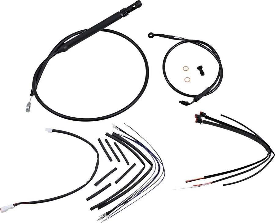 harley-davidson street bob [BURLY BRAND] – Komplettes schwarzes Vinyl-Lenkerzug-/Leitungskit für Ape Hangers