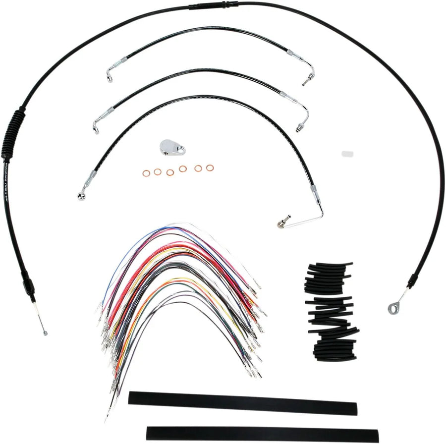 harley davidson flhtc [BURLY BRAND] – Komplettes Schwarzes Vinyl-Lenkerzug-/Leitungskit für Ape Hanger