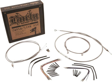 harley davidson fxsb [BURLY BRAND] – Komplettes Edelstahl Geflecht-Lenkerzug/Bremsleitungs-Kit - 0