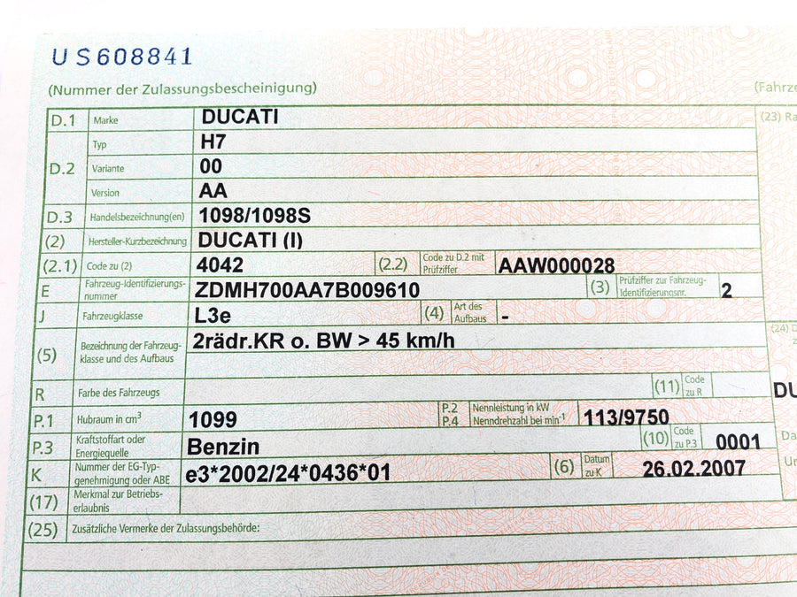 Ducati 1098 S H7 [2007] - Rahmen mit Fahrzeugbrief