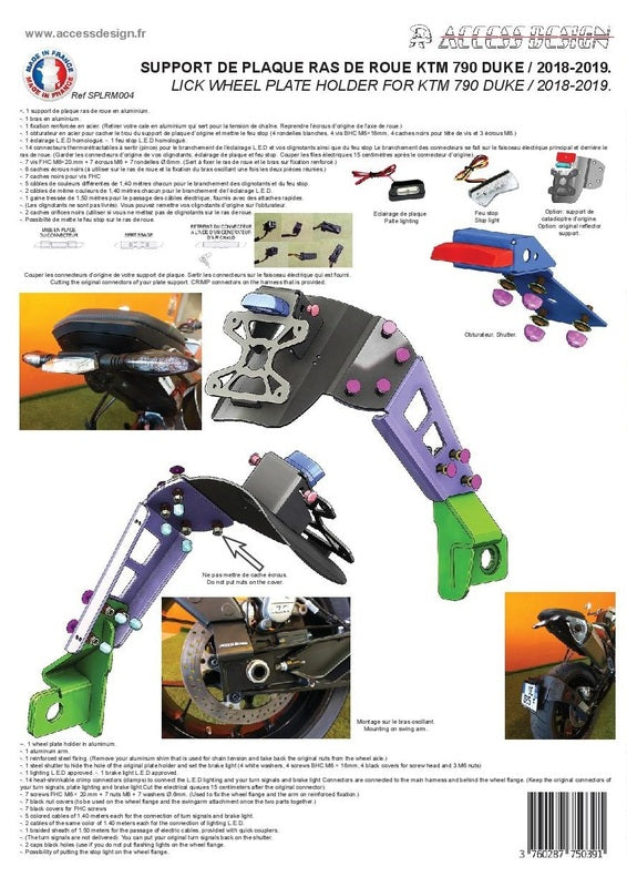 Ktm 790 Duke [ACCESS DESIGN] - Support de plaque d'immatriculation à hauteur de roue noir KTM Duke 790/890