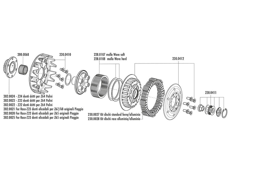 Vespa Rally 200 [1977-1979] - racing clutch with Z23 sprocket straight teeth