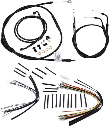 Harley Davidson Flst [BURLY BRAND] - Kit complet de câbles/lignes de guidon en vinyle noir pour Ape Hanger