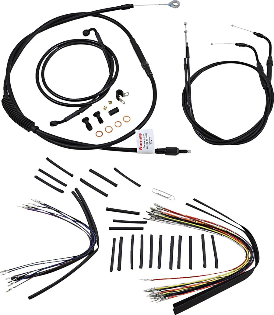 Harley Davidson Flst [BURLY BRAND] - Kit complet de câbles/lignes de guidon en vinyle noir pour Ape Hanger