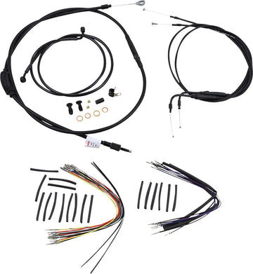 Harley Davidson Flst [BURLY BRAND] - Kit complet de câbles/lignes de guidon en vinyle noir pour Ape Hanger - 0