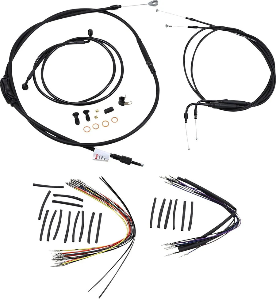 Harley Davidson Flst [BURLY BRAND] - Kit complet de câbles/lignes de guidon en vinyle noir pour Ape Hanger