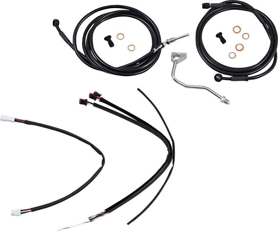 Harley Davidson Flhrxs [BURLY BRAND] - Kit complet de câbles/lignes de guidon en vinyle noir pour Ape Hanger