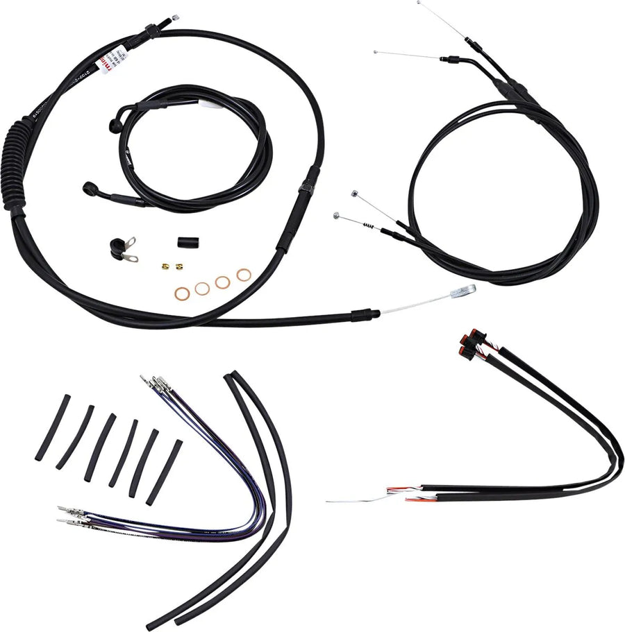 harley davidson sportster 883 iron xl [BURLY BRAND] – Komplettes schwarzes Vinyl-Lenkerzug-/Leitungskit für Ape Hangers