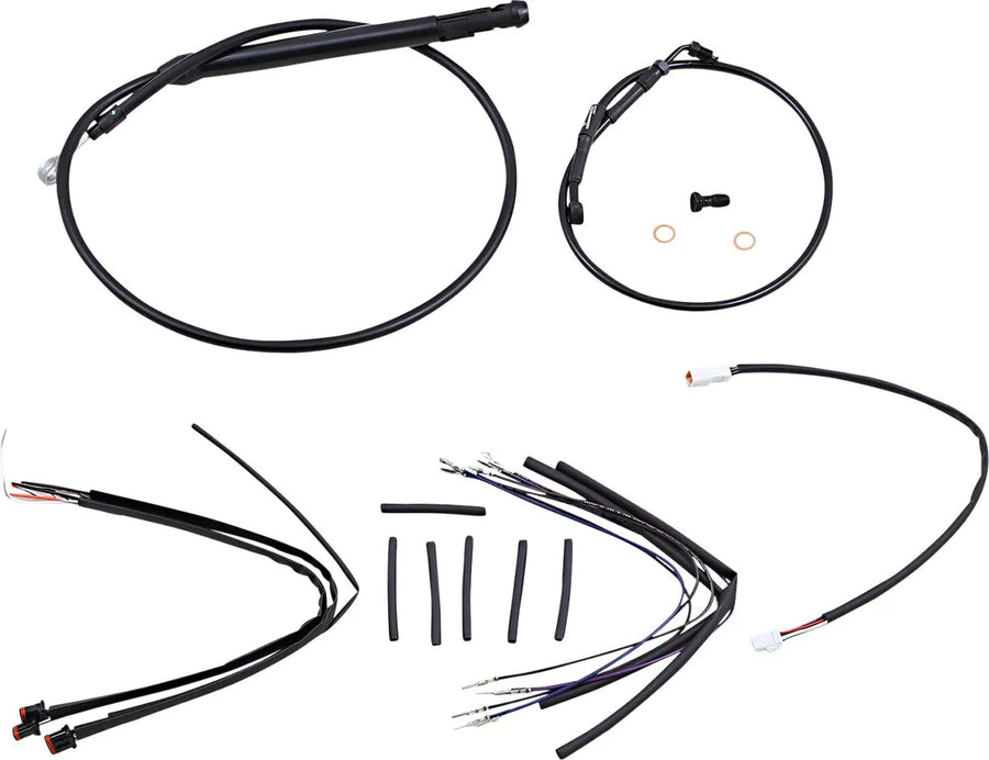 harley-davidson street bob [BURLY BRAND] – Komplettes schwarzes Vinyl-Lenkerzug-/Leitungskit für Ape Hangers