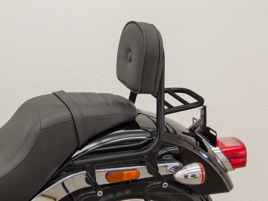 Harley Davidson Softail Low Rider (Milwaukee-Eight 107/114) [2018] - Sissy Bar aus Rohr mit Kissen und Gepäckträger, schwarz