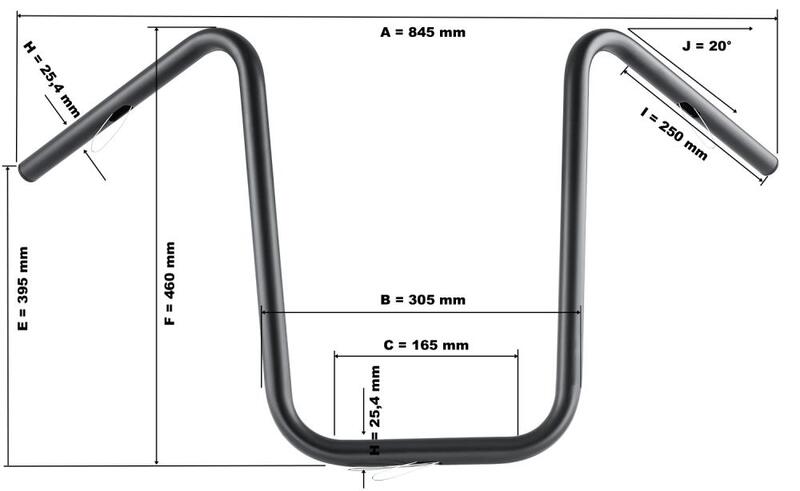 Harley Davidson Sportster [HIGHWAY HAWK] - Bad Hawk 1 Zoll Lenker mit 3 Bohrungen, 845mm breit 370mm hoch, chrom