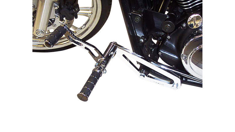Kawasaki Vn 900 [BURCHARD EXCELLENCE] - vorverlegte Fußrastenanlage mit ABE, +17 cm, Kawasaki VN 900 Classic /Custom, Sundance gefräst, chrom