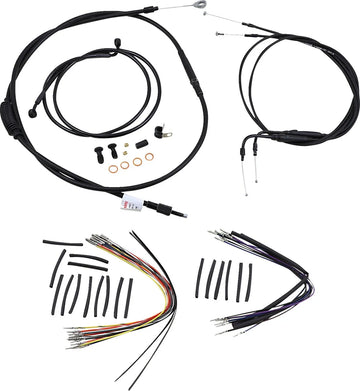 Harley Davidson Flst [BURLY BRAND] - Kit complet de câbles/lignes de guidon en vinyle noir pour Ape Hanger