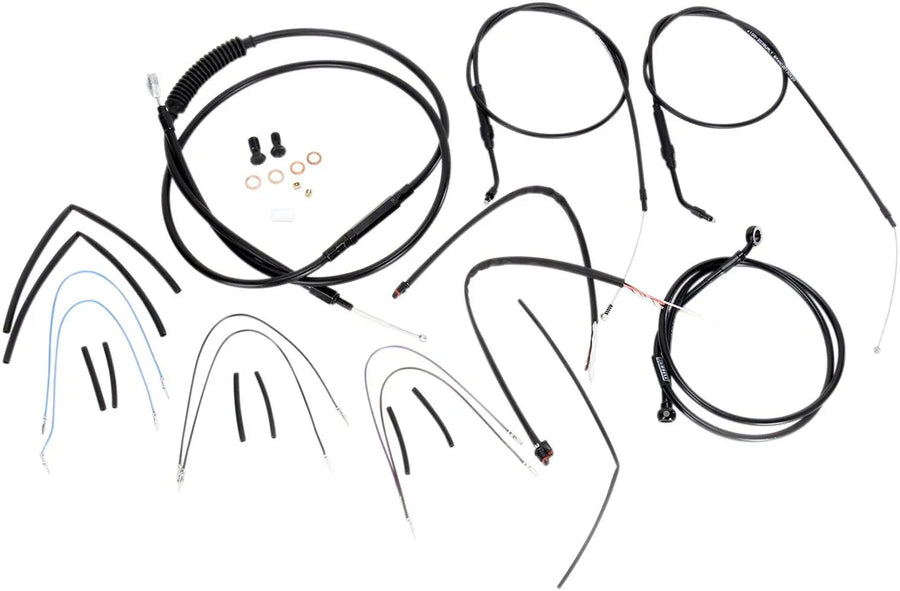 harley-davidson street bob [BURLY BRAND] – Komplettes schwarzes Vinyl-Lenkerzug-/Leitungskit für Ape Hangers