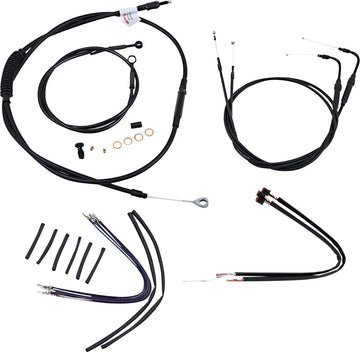 Harley Davidson Flst [BURLY BRAND] - Kit complet de câbles/lignes de guidon en vinyle noir pour Ape Hanger