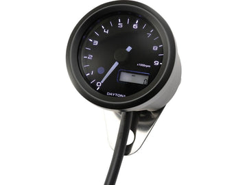 Harley Davidson - Velona Tachomètre 48 mm, compteur de vitesse verni noir en acier inoxydable