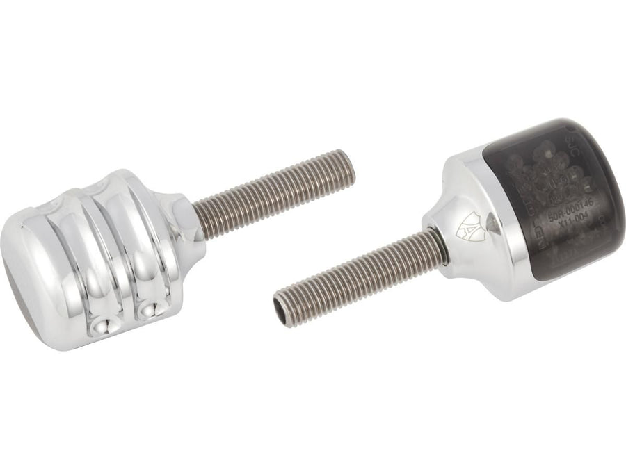Harley Davidson – Geriffelte LED-Blinker, Bernsteinfarbene LEDs, Chrom Rauch-LED