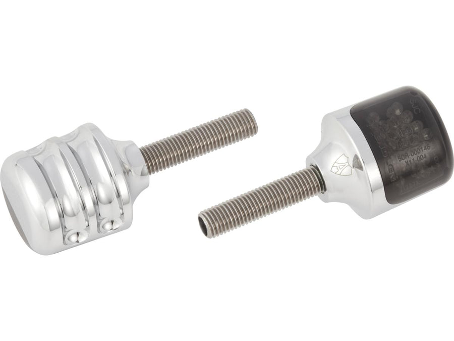 Harley Davidson – Geriffelte LED-Blinker, Bernsteinfarbene LEDs, Chrom Rauch-LED