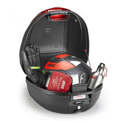 E300 - Top case Monolock, 30 L., noir - avec réflecteur rouge, avec plaque et kit universel