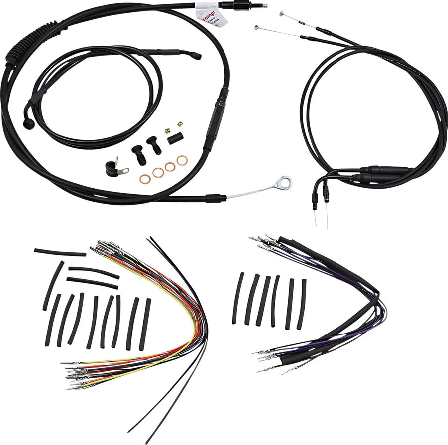 Harley Davidson Flst [BURLY BRAND] - Kit complet de câbles/lignes de guidon en vinyle noir pour Ape Hanger