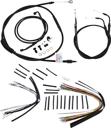 Harley Davidson Flst [BURLY BRAND] - Kit complet de câbles/lignes de guidon en vinyle noir pour Ape Hanger - 0