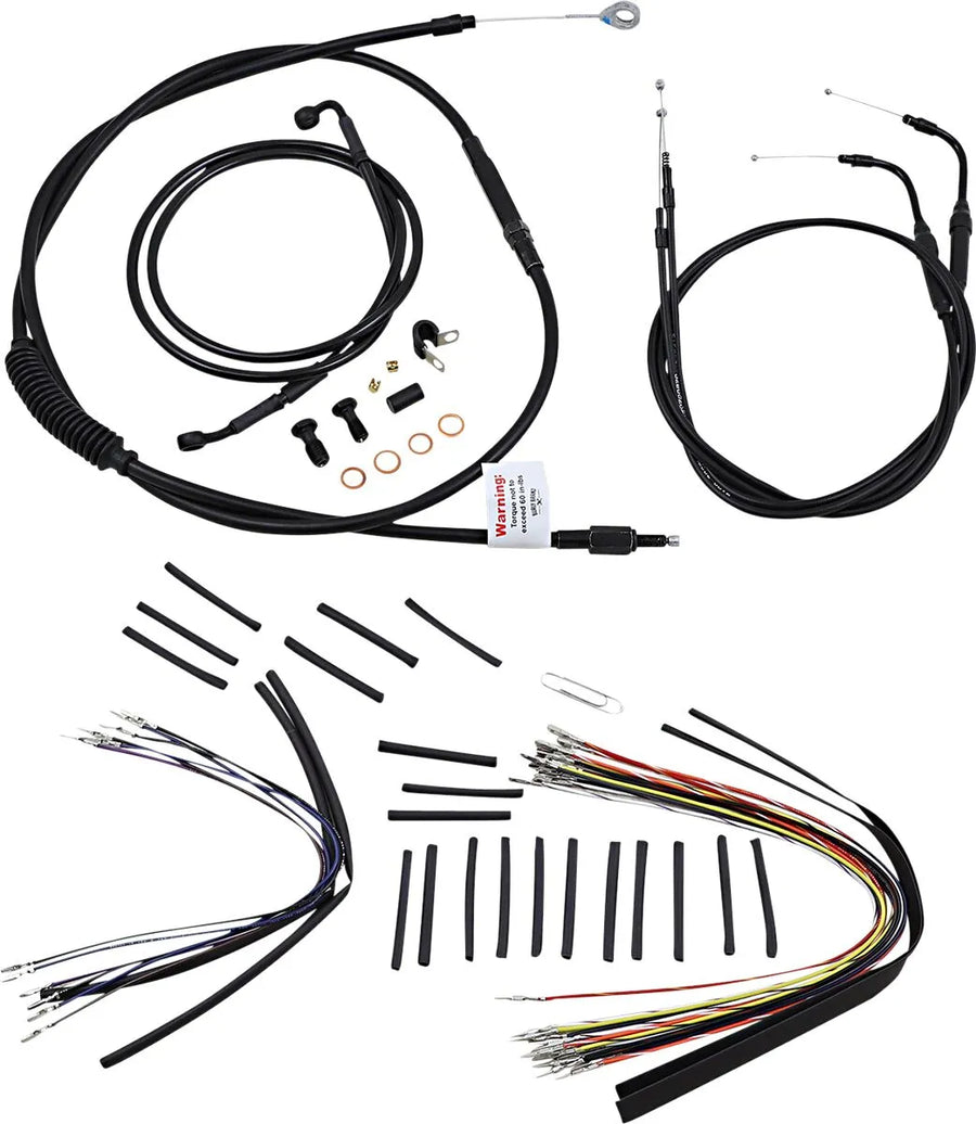 Harley Davidson Flst [BURLY BRAND] - Kit complet de câbles/lignes de guidon en vinyle noir pour Ape Hanger