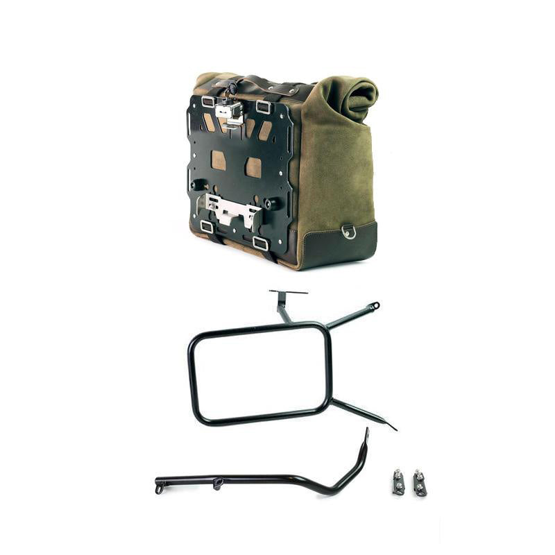 BMW R nineT 1200 Racer [2017-2020] - Kultige Seitentasche aus Spaltleder 40L - 50L + Aluminiumplatte + rechter Rahmen für Atlas Aluminiumtasche