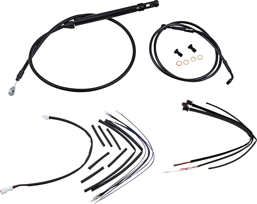 harley-davidson street bob [BURLY BRAND] – Komplettes schwarzes Vinyl-Lenkerzug-/Leitungskit für Ape Hangers