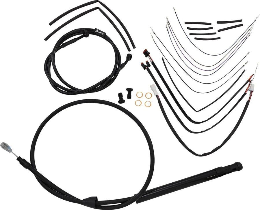 Harley Davidson FX [BURLY BRAND] - Kit complet de câbles/lignes de guidon en vinyle noir pour Ape Hanger