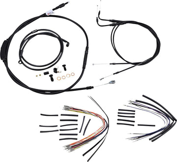 Harley Davidson Flst [BURLY BRAND] - Kit complet de câbles/lignes de guidon en vinyle noir pour Ape Hanger