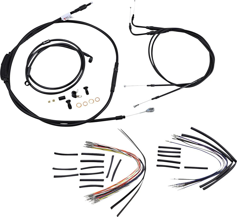 Harley Davidson Flst [BURLY BRAND] - Kit complet de câbles/lignes de guidon en vinyle noir pour Ape Hanger