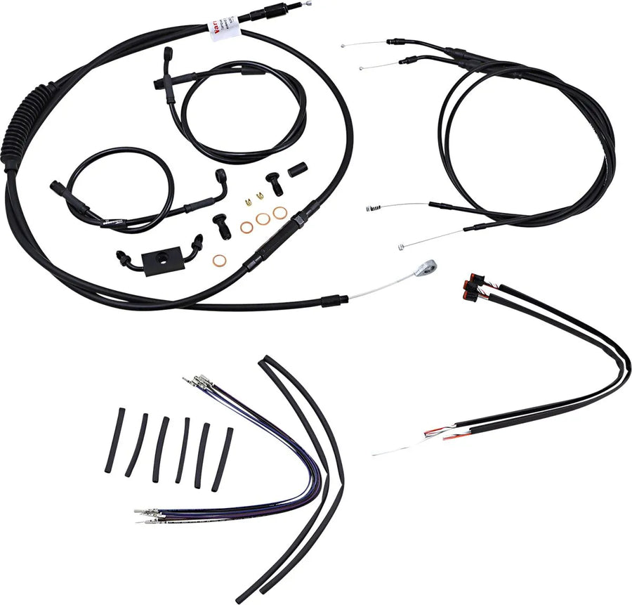 harley-davidson street bob [BURLY BRAND] – Komplettes schwarzes Vinyl-Lenkerzug-/Leitungskit für Ape Hangers