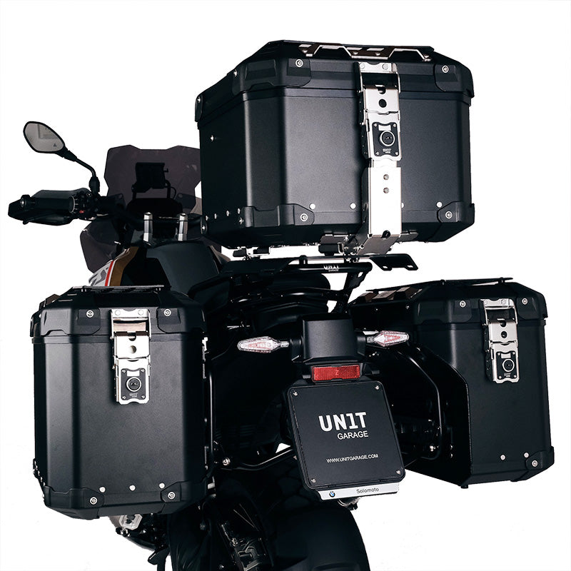 BMW R nineT 1200 Urban G/S (hoher Auspuff) [2017-2023] - Atlas Aluminium-Seitenkoffer-Set 48L+41L + Rahmen für Taschen aus Aluminium Atlas NineT
