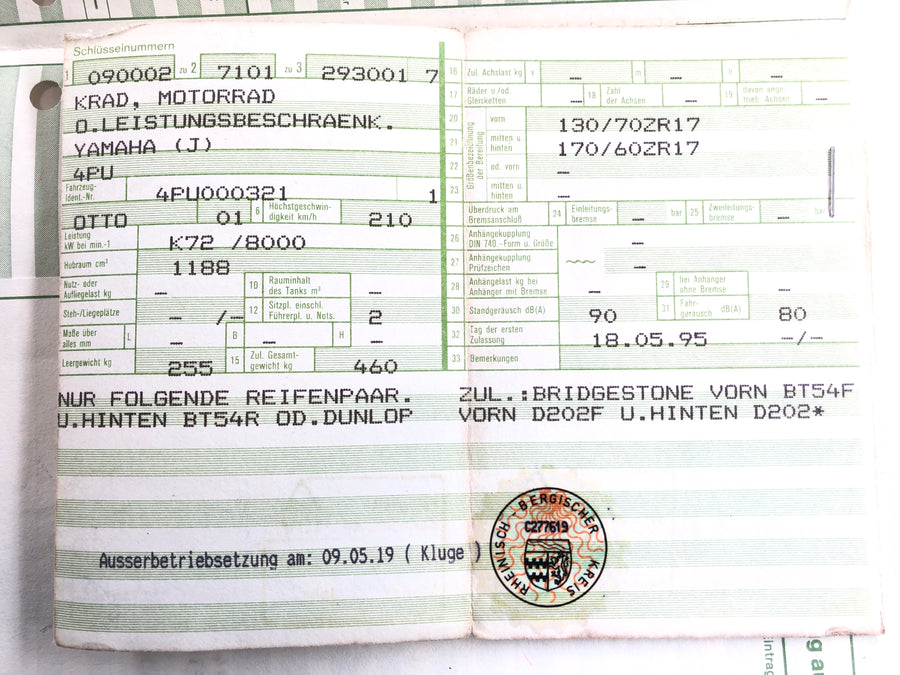 Yamaha XJR 1200 4PU [1995] - Rahmen mit Papieren