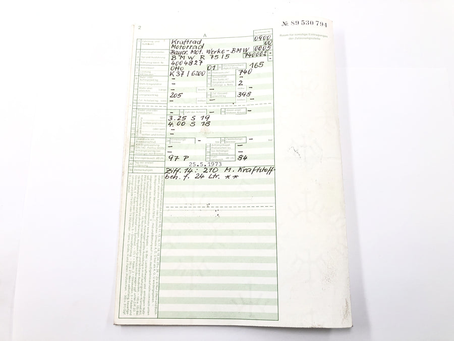 BMW R75 / 5 [1973] - Cadre avec papiers