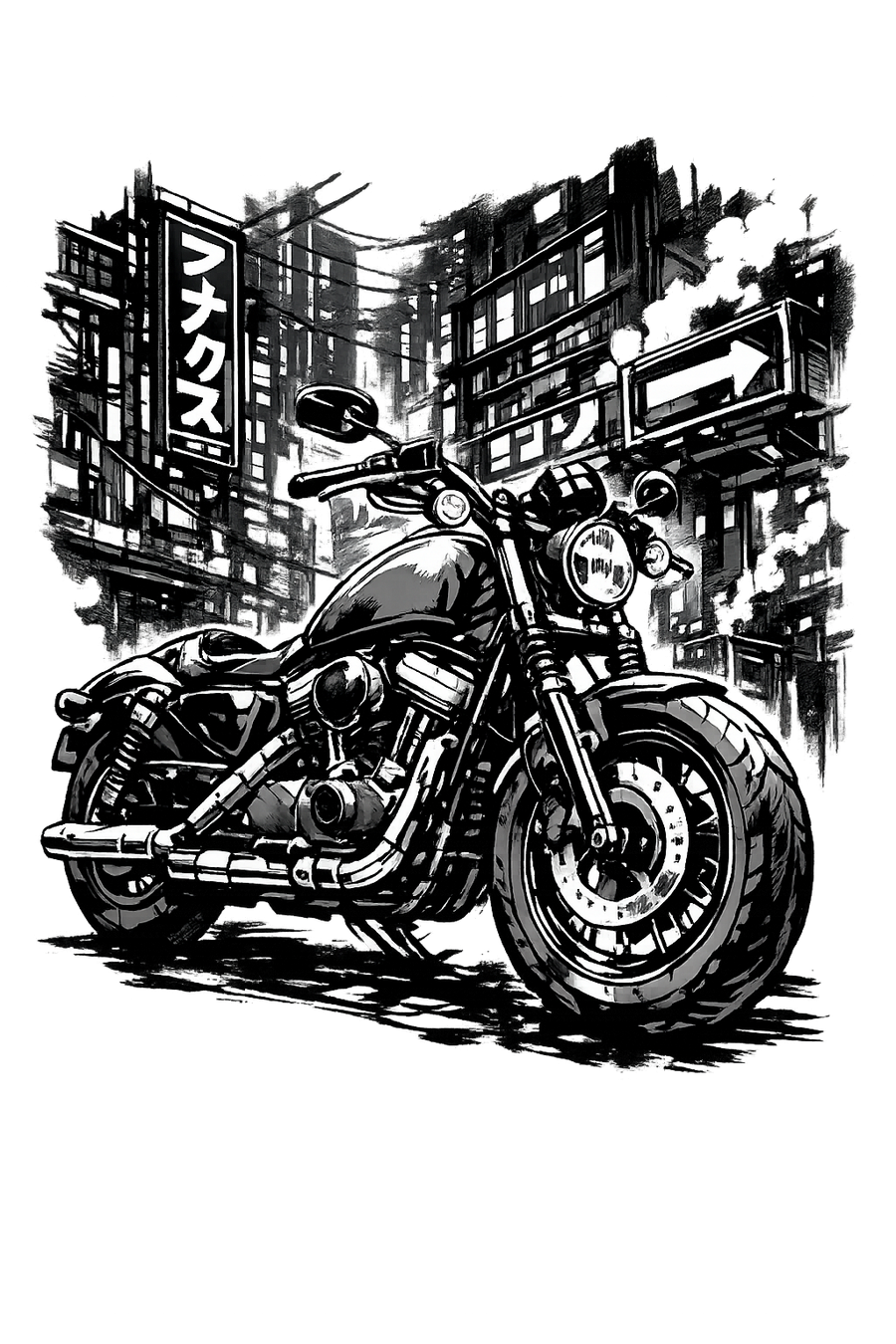 Harley Davidson Sportster [Hoodie] - Manga Neon City - impression au dos