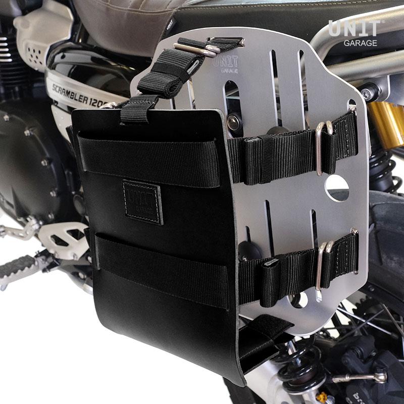 BMW F 900 GS [2023-] - Aluminium-Taschenhalter mit verstellbarer Lederfront und Schnellkupplung + Rahmen rechts