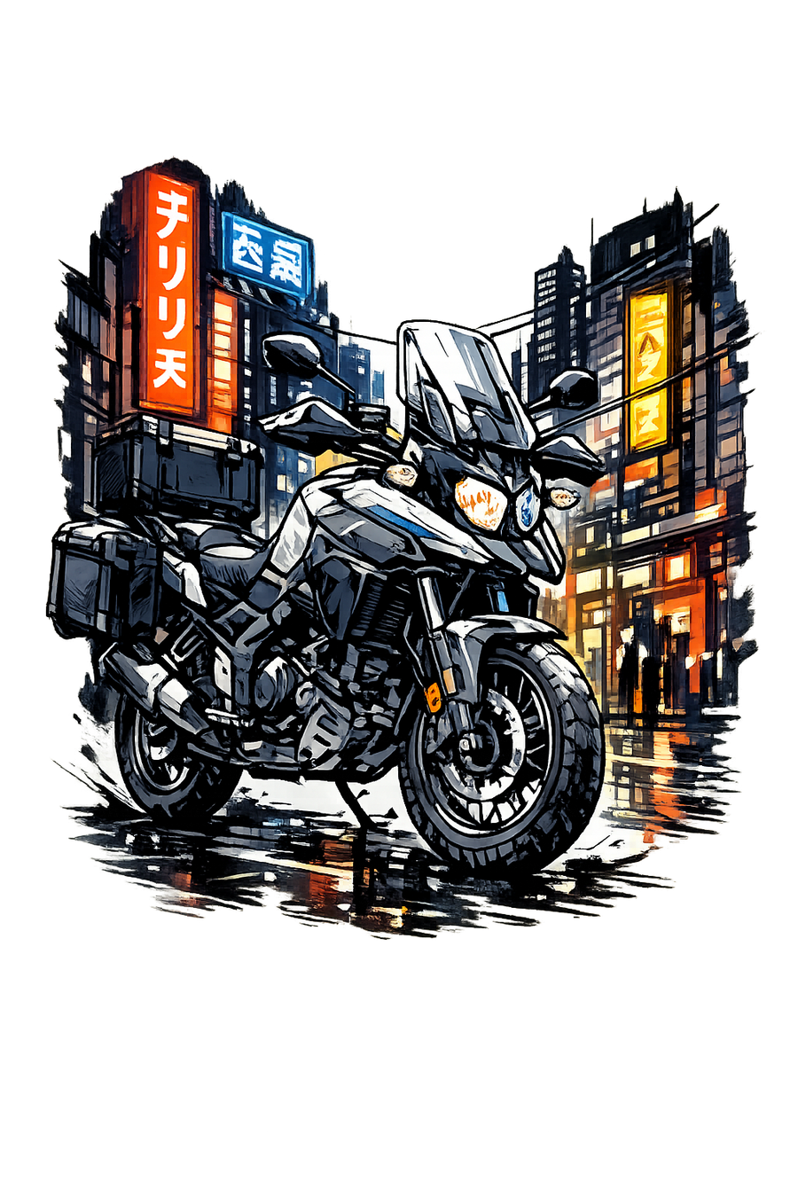 Suzuki dl 800 [T-Shirt] - Manga Neon City - Brust Print